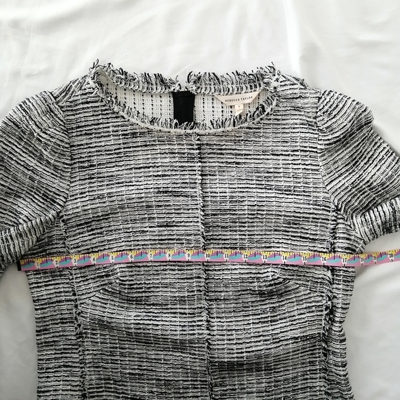 Rebecca Taylor Bouclé Tweed Top Fringe Hem Round Neck Heather Gray Blouse 6 - Picture 15 of 16